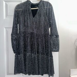 State Shimmering Black Long Sleeve Dress